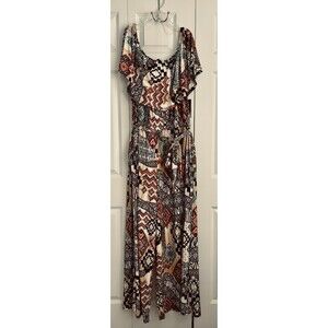 VIOLET B WOMEN'S PLUS SIZE 1X, 2X, OFF SHOULDER AZTEC JUMPSUIT KNIT POCKETS